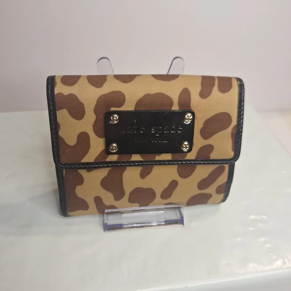 kate spade Leopard Print Bifold Wallet with Black Trim